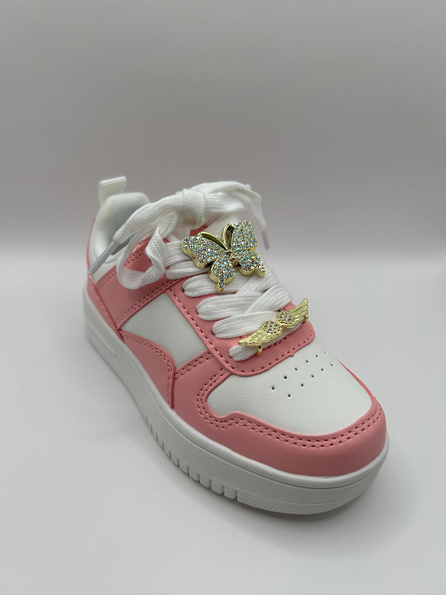 Butterfly/Wing Lace Charm Kids Sneaker (PINK/WHITE)