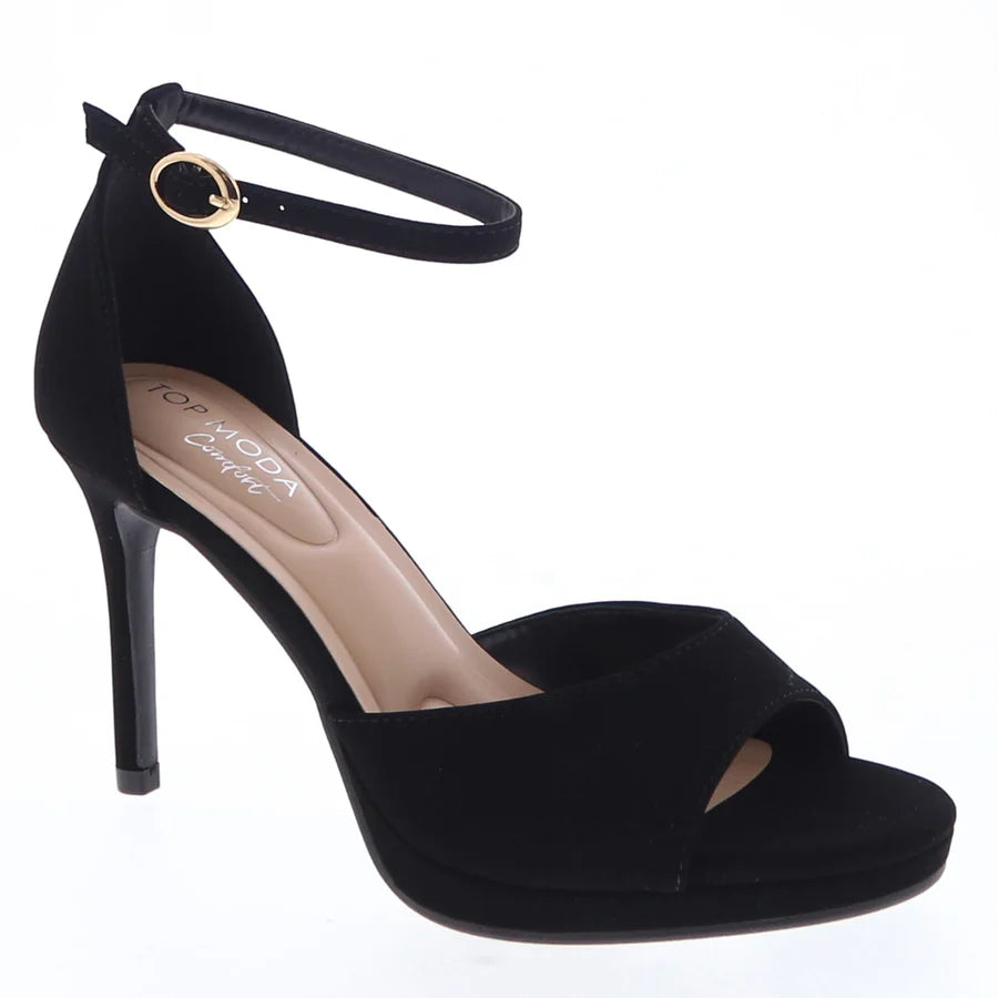 Elegant Ankle Buckled Stilletto Dress Shoe (BLACK)