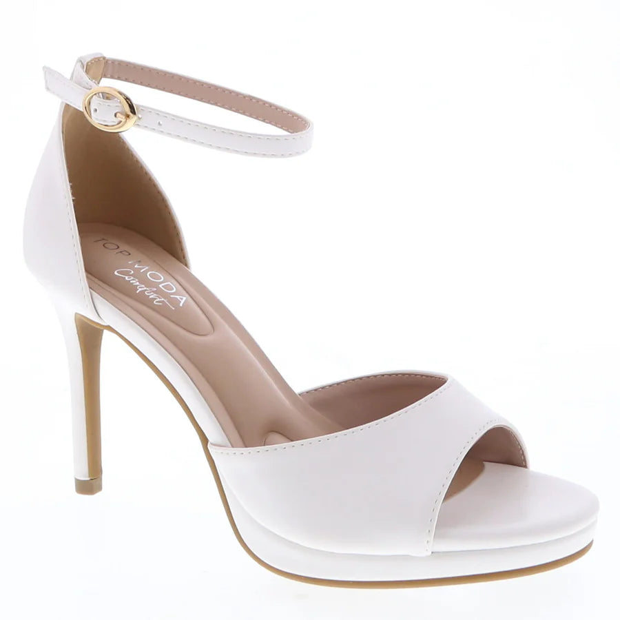 Elegant Ankle Buckled Stilletto Dress Shoe (WHITE)