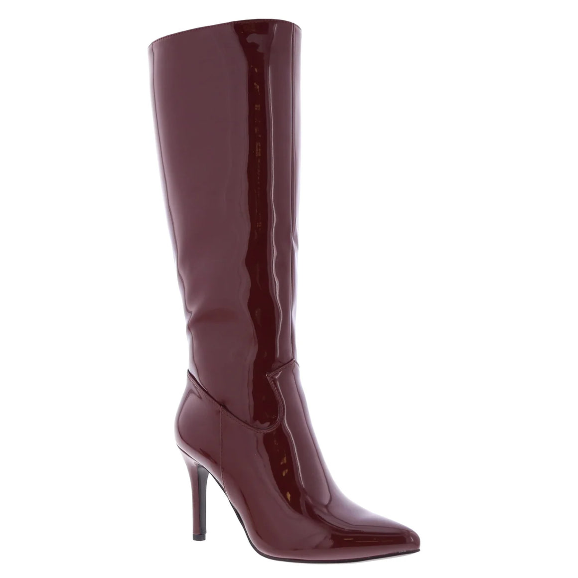 Patent Leather Knee-High Slim Heel Dress Boot (CHERRY)
