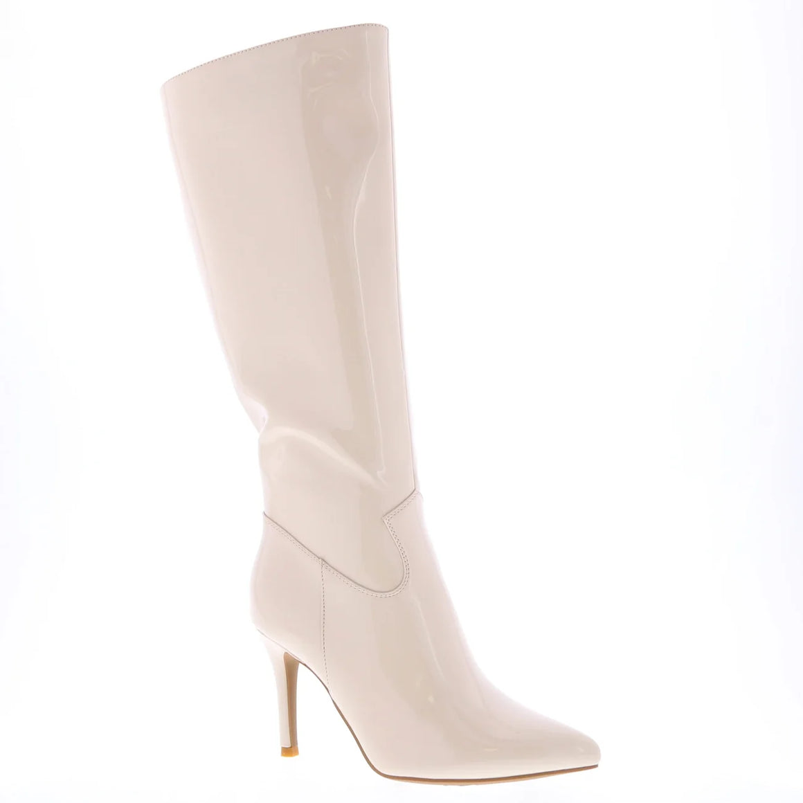 Patent Leather Knee-High Slim Heel Dress Boot (IVORY)