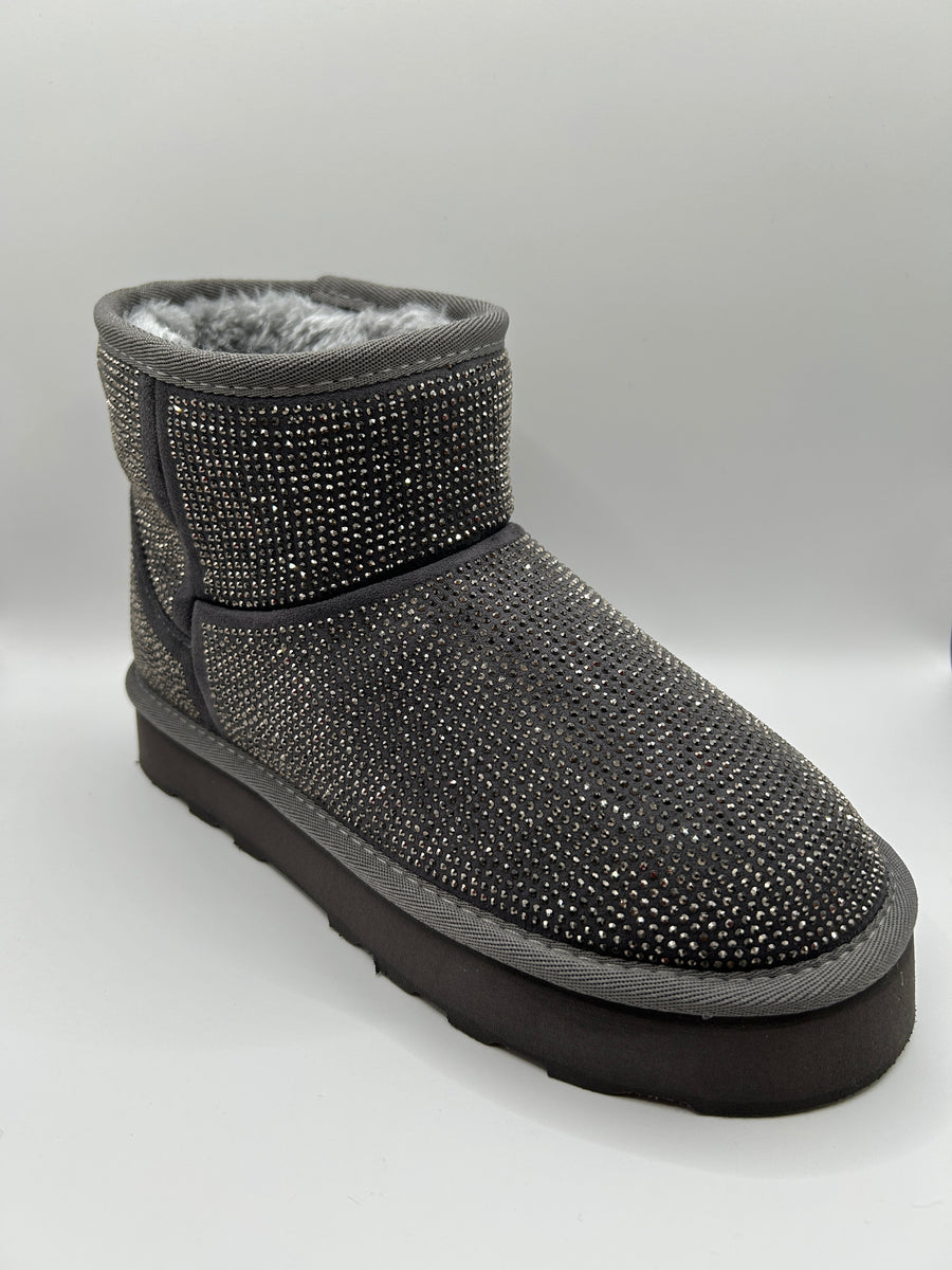 Rhinestone Platform Pull-On Snow Boot (GRAY)