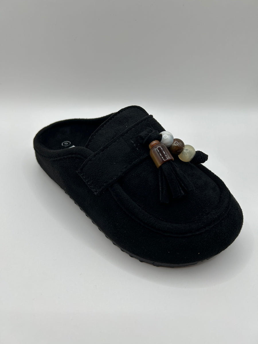 Beaded Tassel Kids Mule Flat (BLACK)