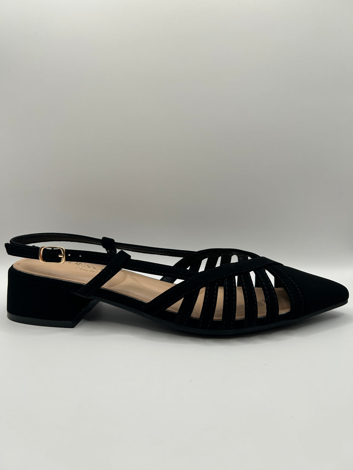 Caged Block Heel Slingback Pump  (BLACK)