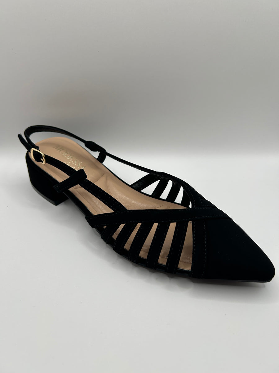 Caged Block Heel Slingback Pump  (BLACK)