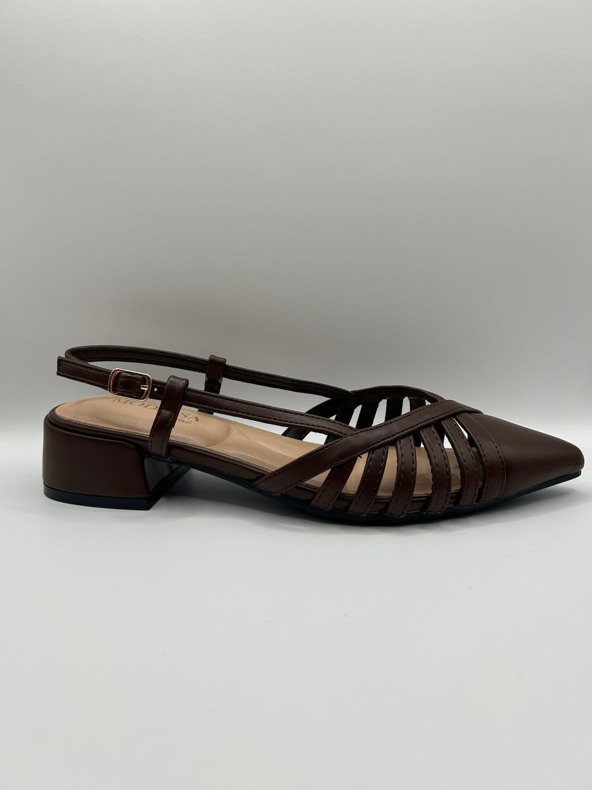 Caged Block Heel Slingback Pump  (BROWN)