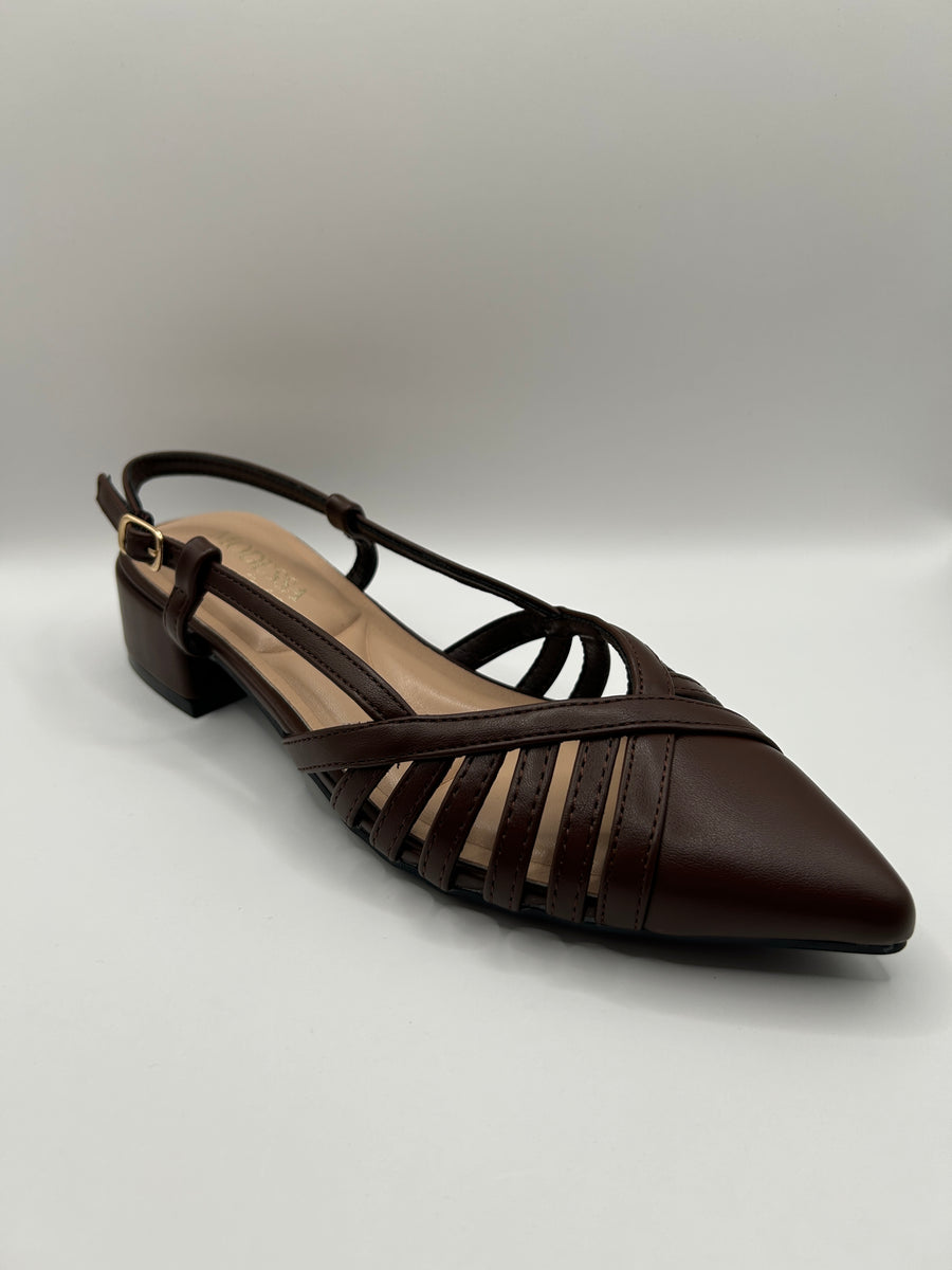 Caged Block Heel Slingback Pump  (BROWN)