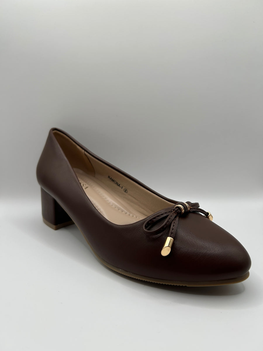 Bow Accent Block Heel Pump (BROWN)