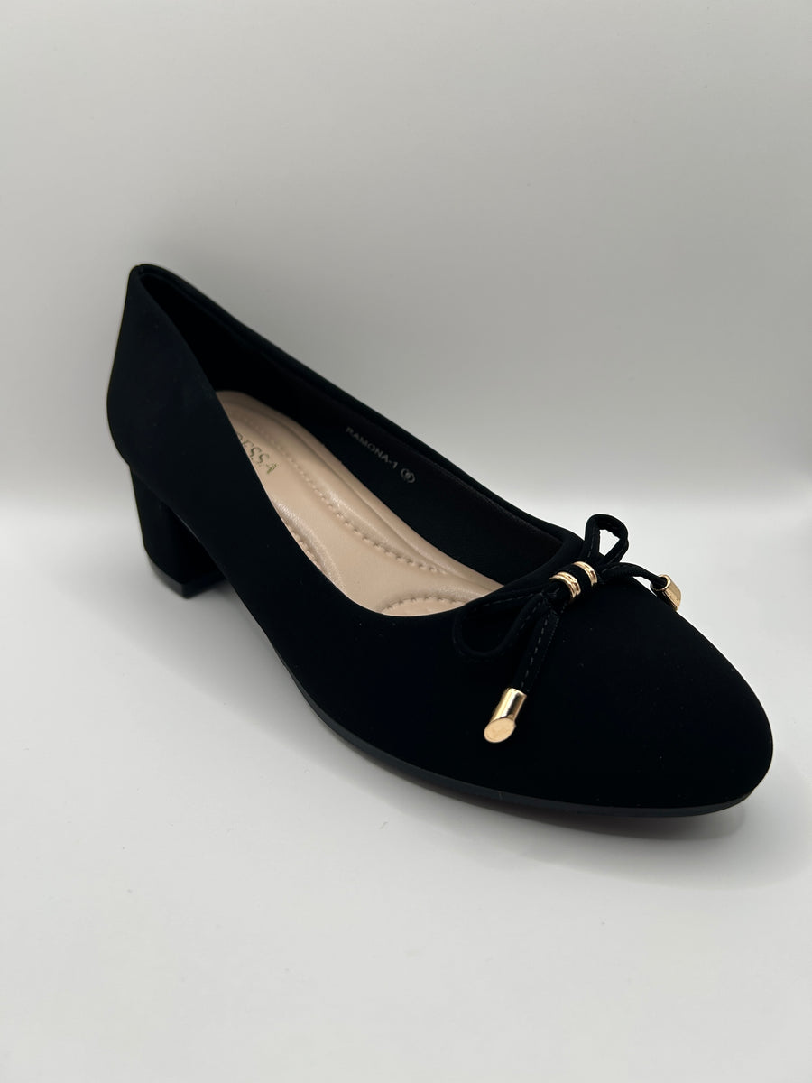 Bow Accent Block Heel Pump (BLACK)