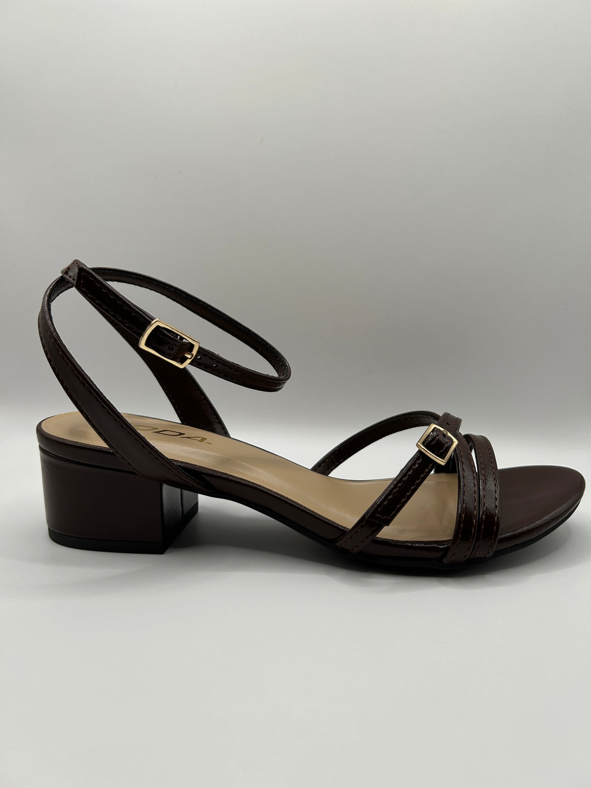 2Slim Buckle Strappy Block Heel Sandal (BROWN)