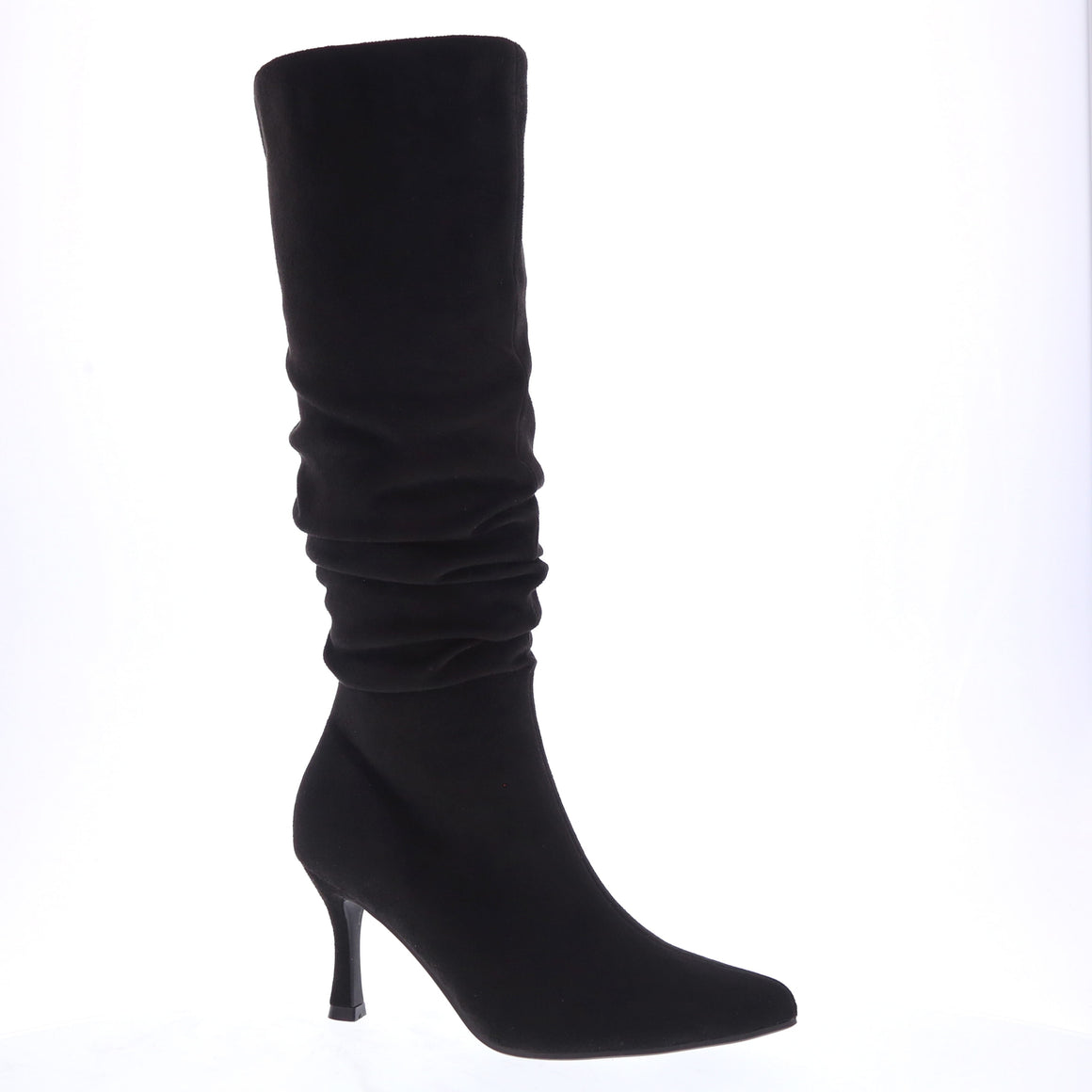 Slouchy Pointed Stiletto Suede Dress Boot (BLACK)