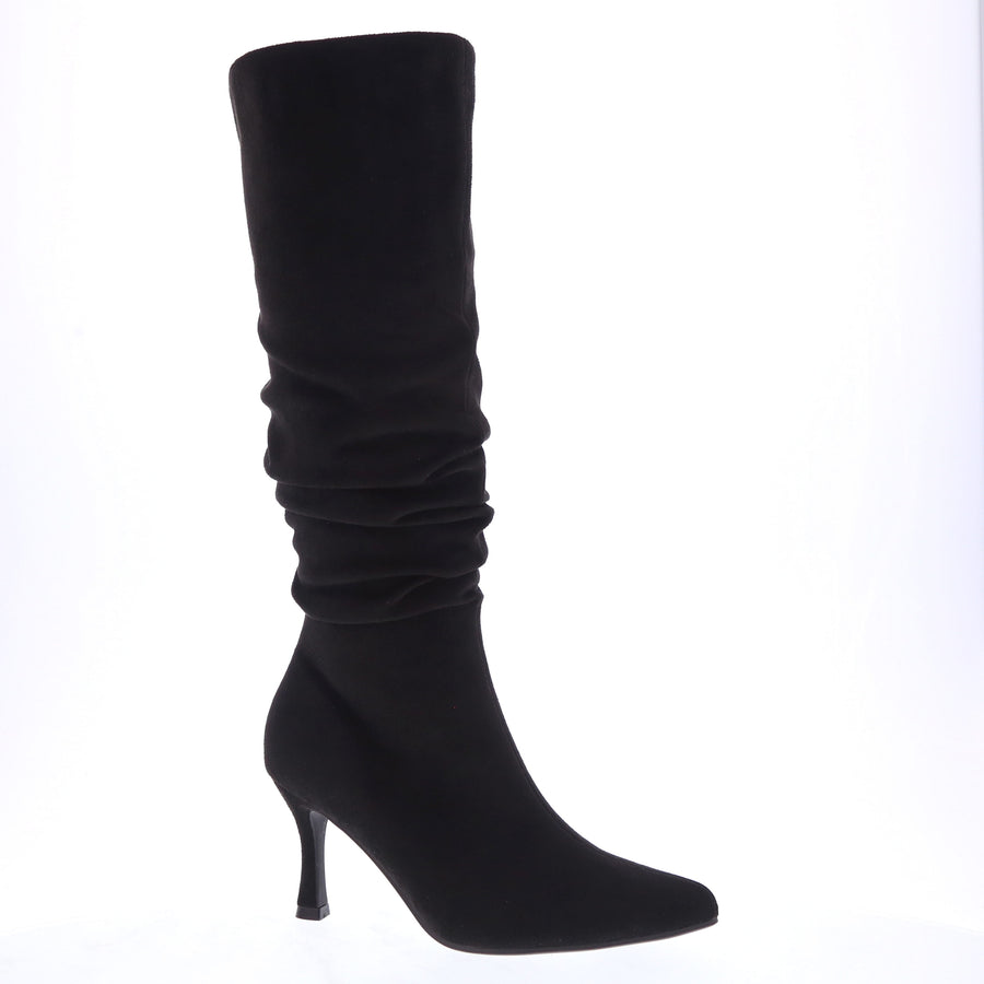 Slouchy Pointed Stiletto Suede Dress Boot (BLACK)