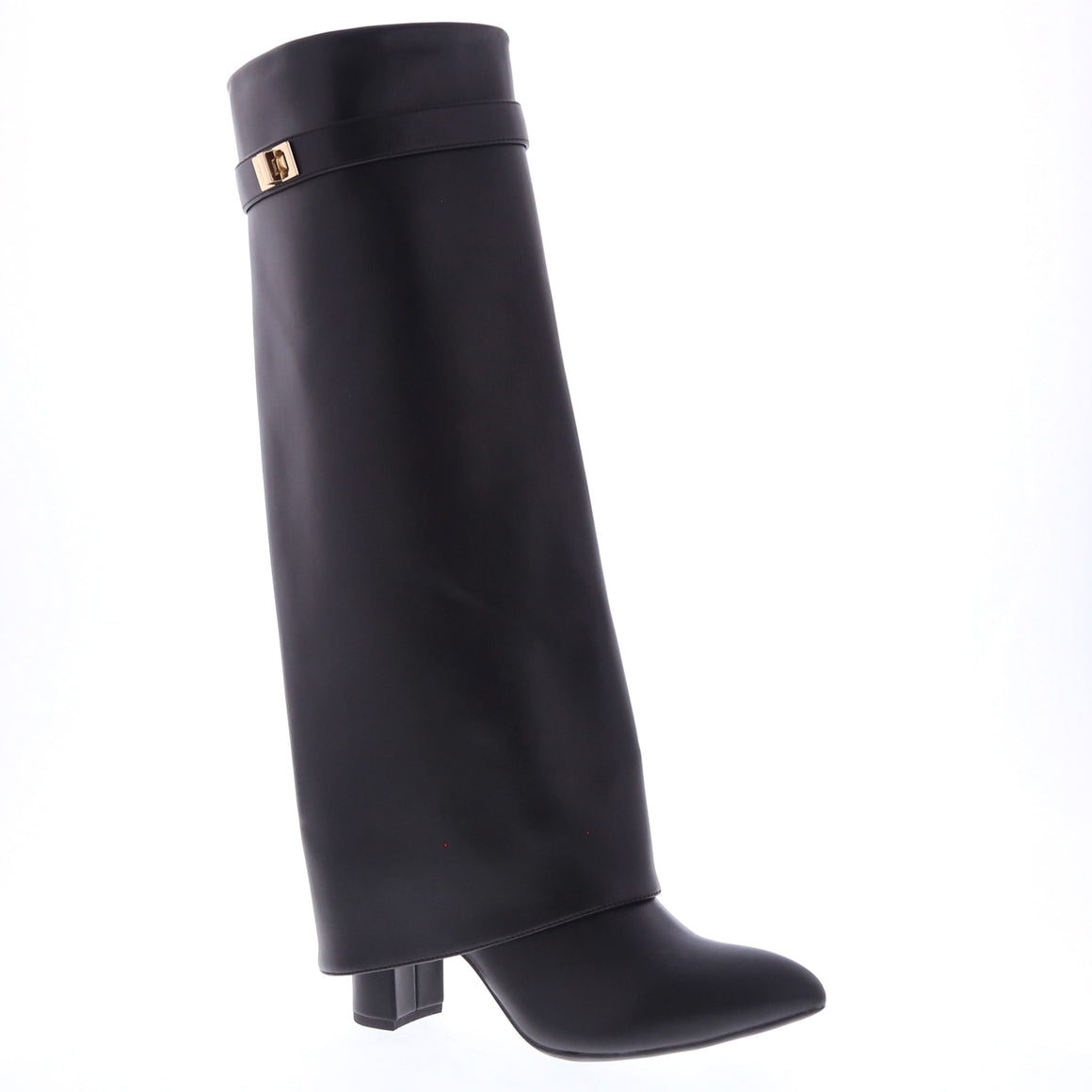 Turn Lock Strap Fold Over Dress Boot (BLACK)