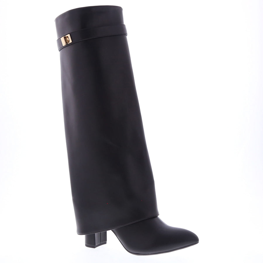 Turn Lock Strap Fold Over Dress Boot (BLACK)