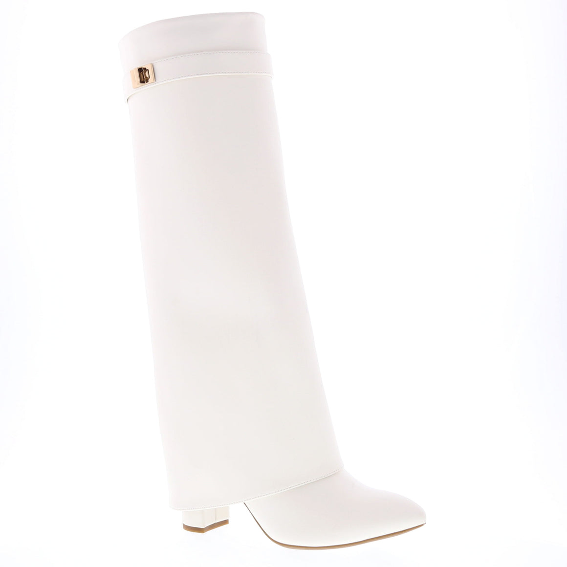 Turn Lock Strap Fold Over Dress Boot (WHITE)