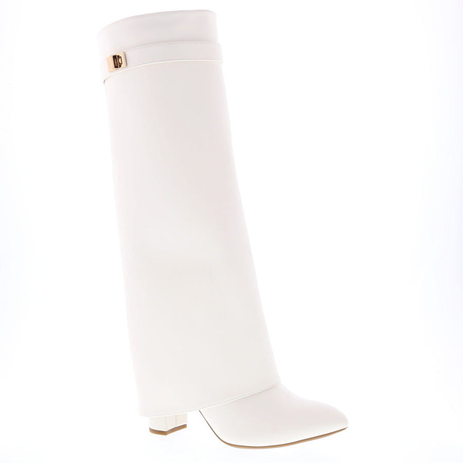 Turn Lock Strap Fold Over Dress Boot (WHITE)