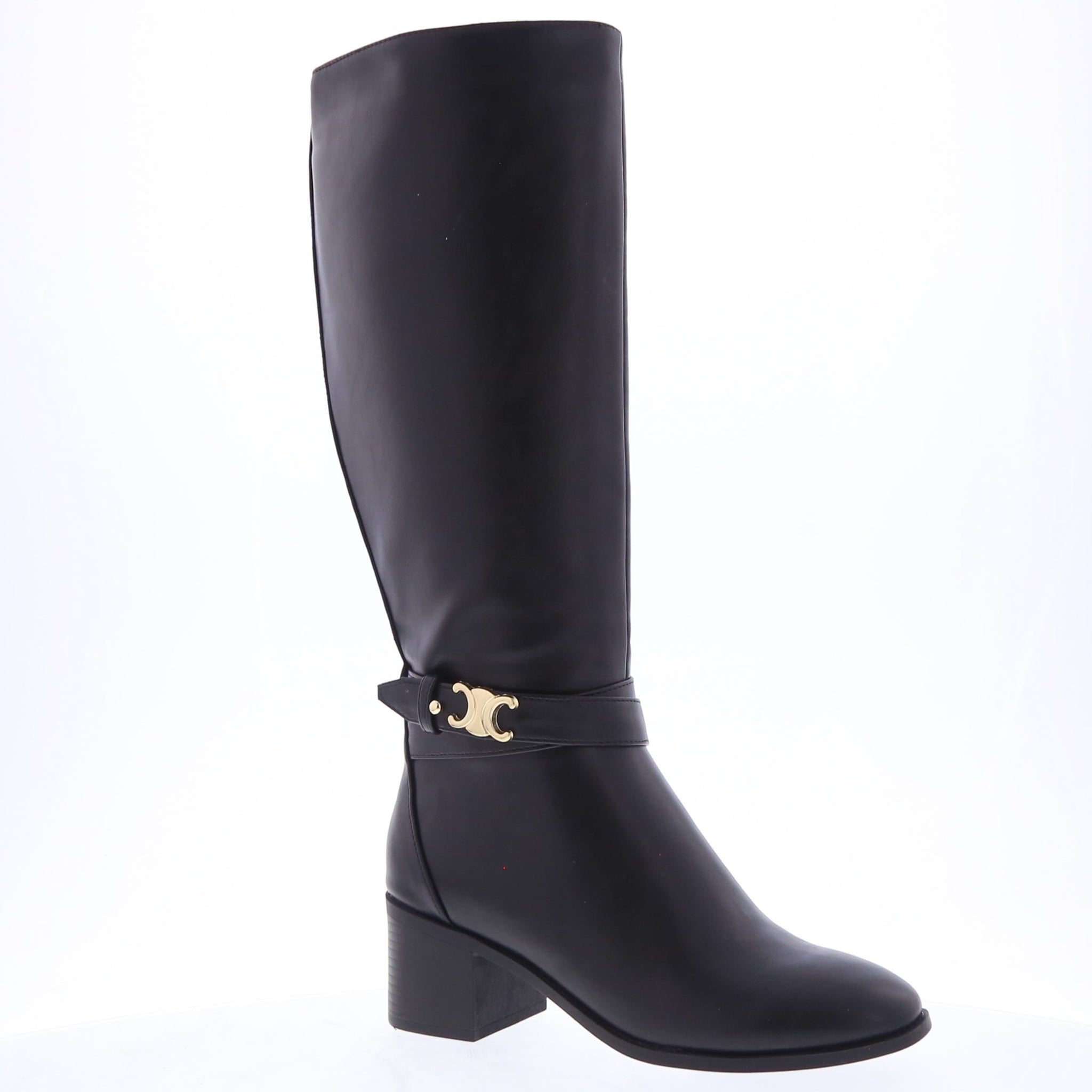 Double C Strap Block Heel Dress Boot (BLACK)
