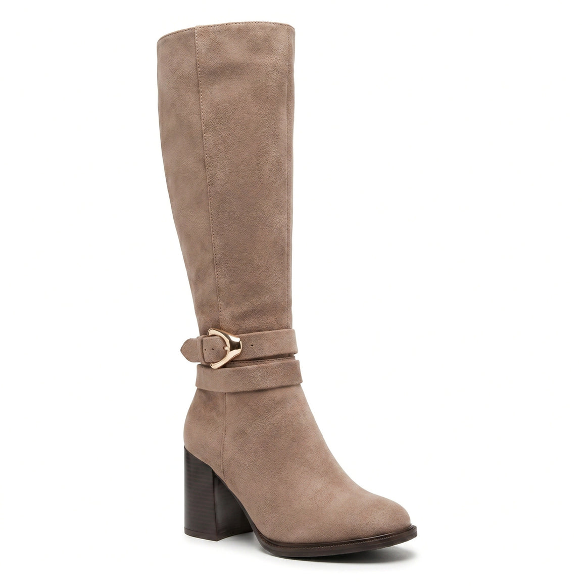 Ankle Buckle Suede Knee High Dress Boot (TAUPE)