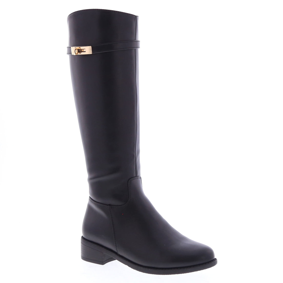 Turn Lock Strap Knee High Boot (BLACK)