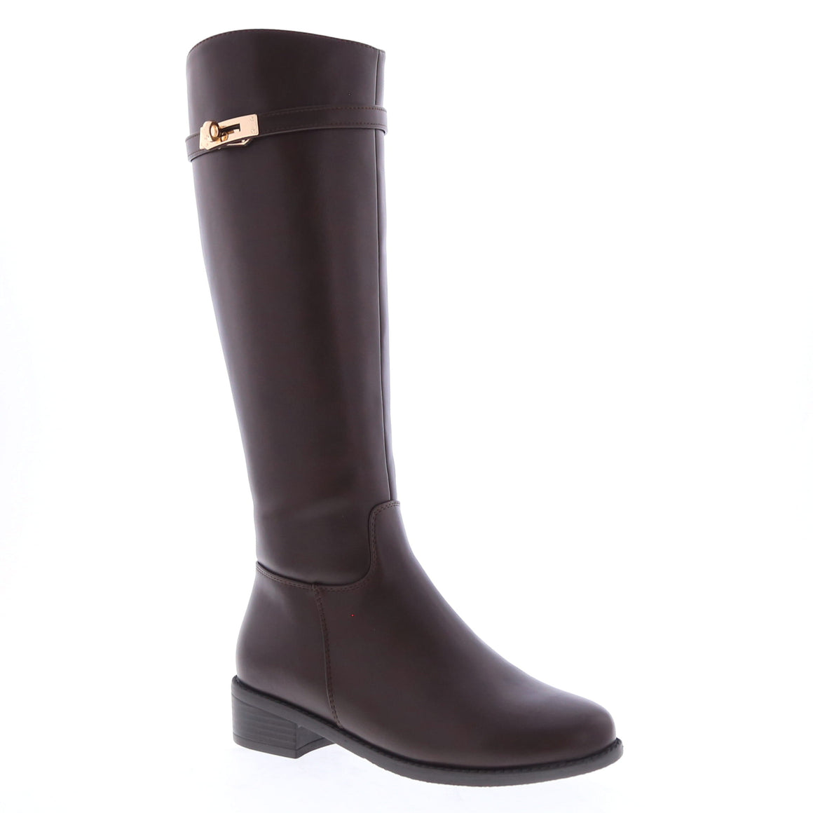 Turn Lock Strap Knee High Boot (BROWN)