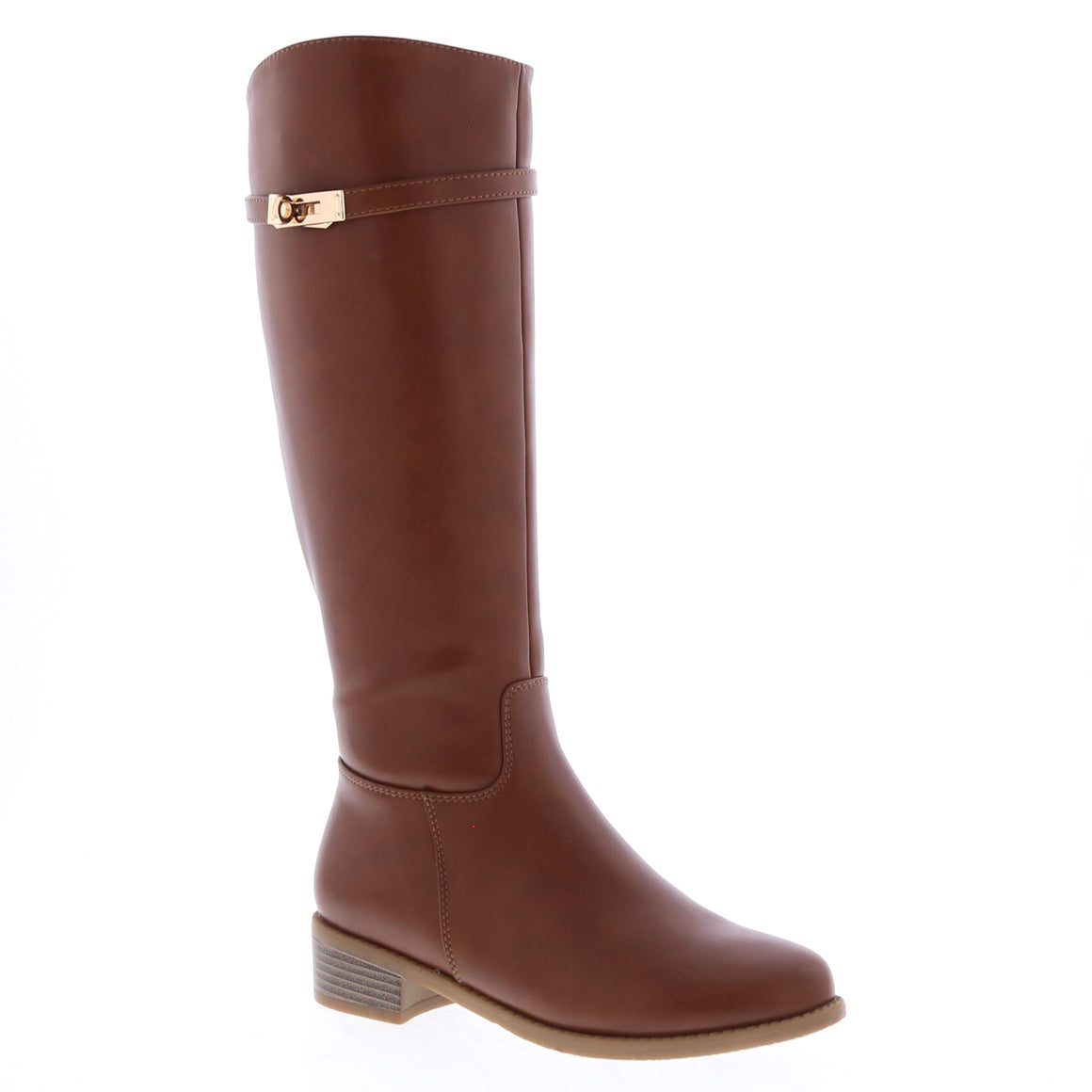 Turn Lock Strap Knee High Boot (COGNAC)