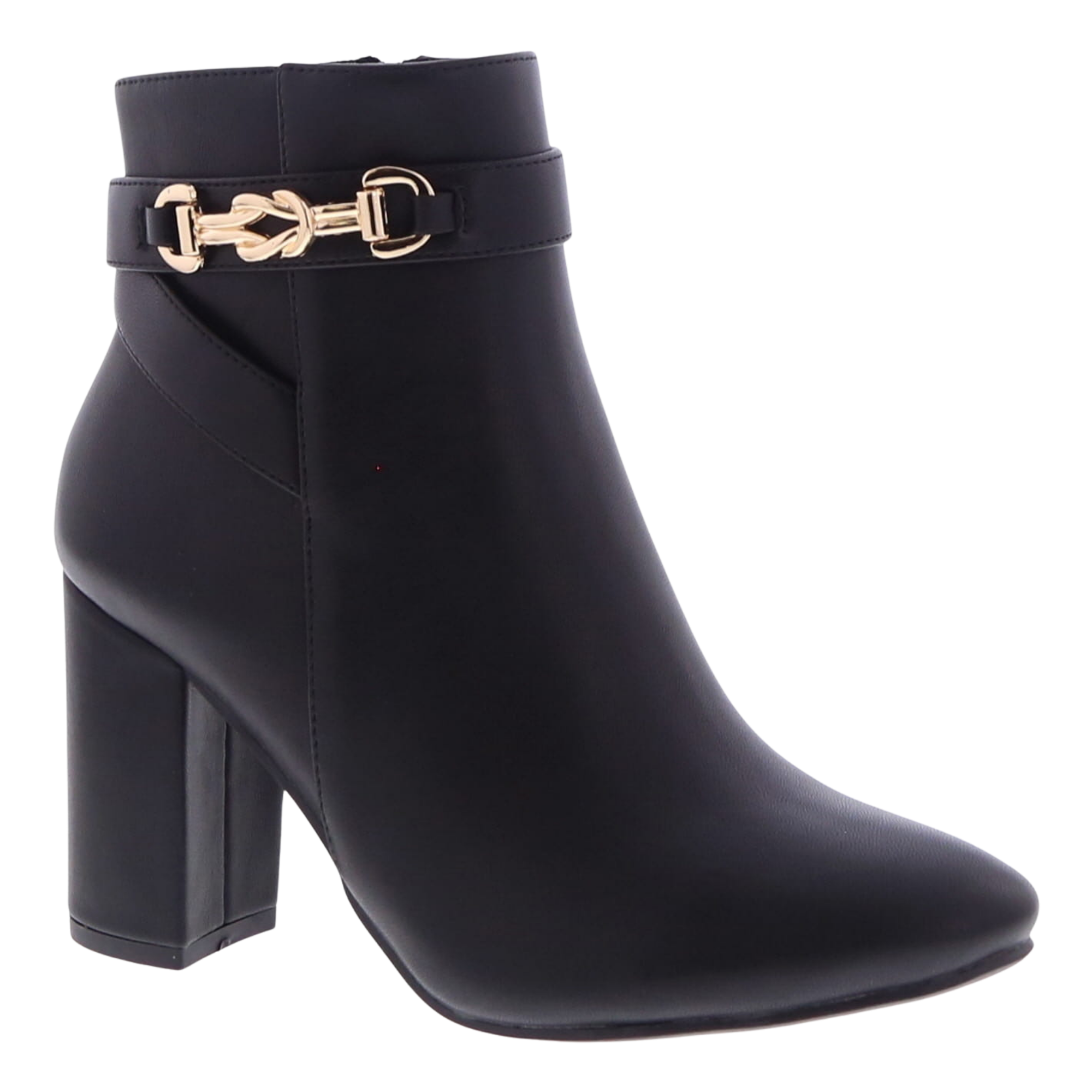 Knotted Buckle Ankle Heel Bootie (BLACK)
