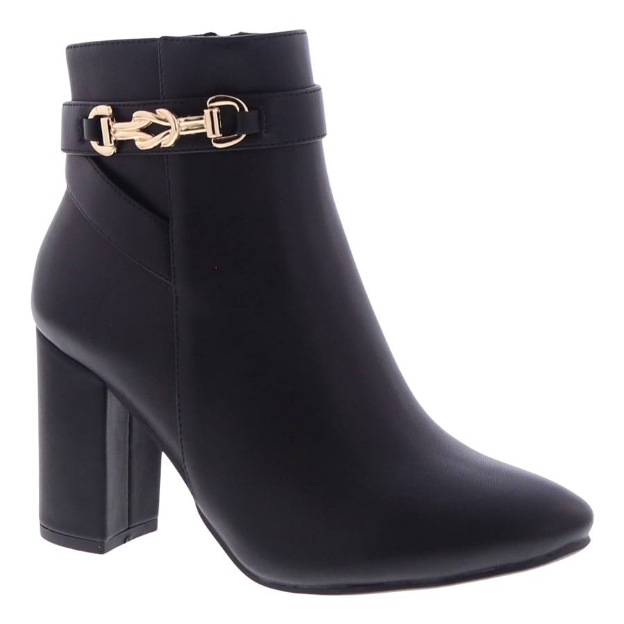 Knotted Buckle Ankle Heel Bootie (BLACK)