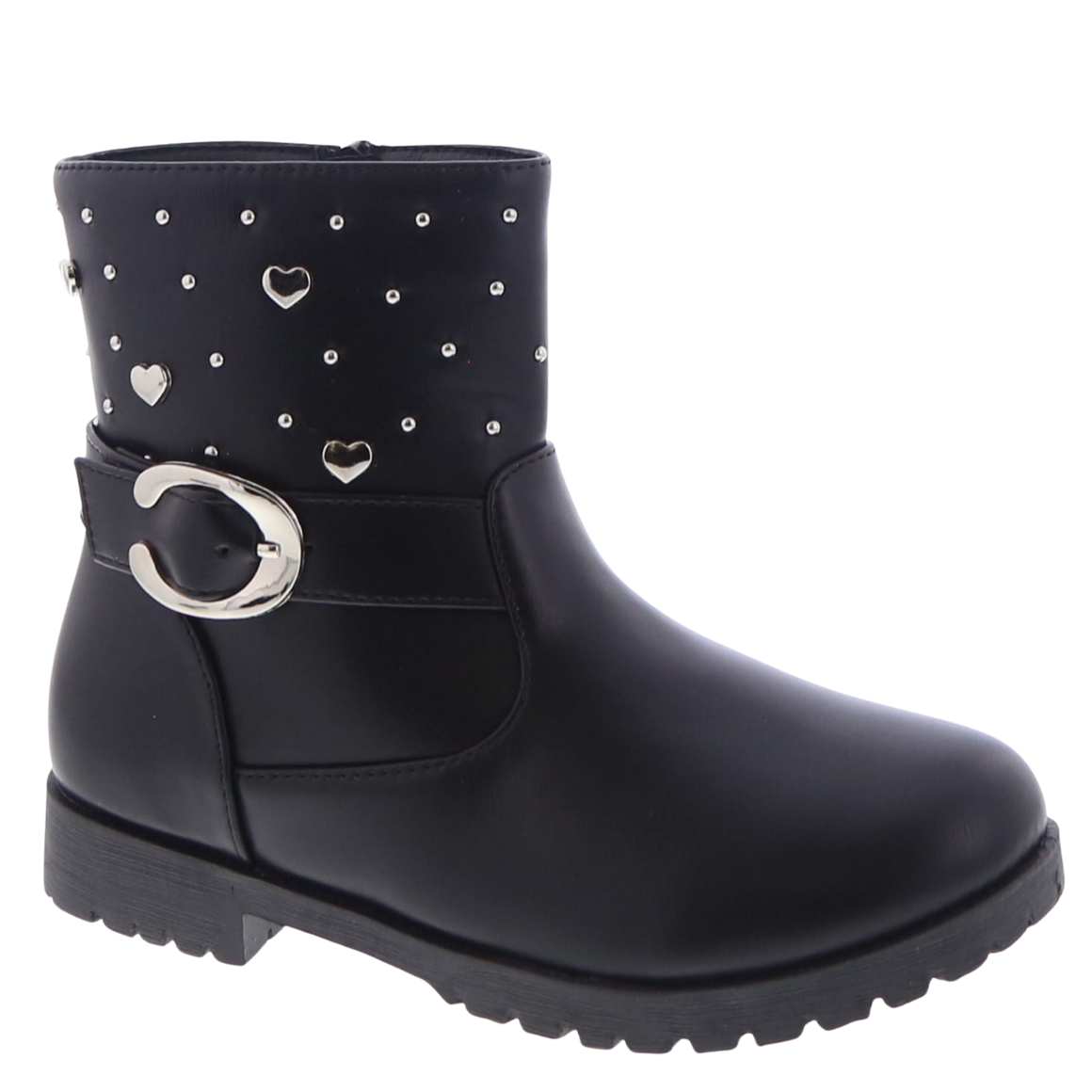 Heart Studded Kids Ankle Boot (BLACK)