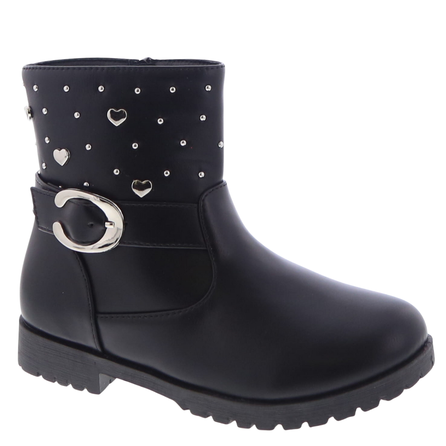 Heart Studded Kids Ankle Boot (BLACK)