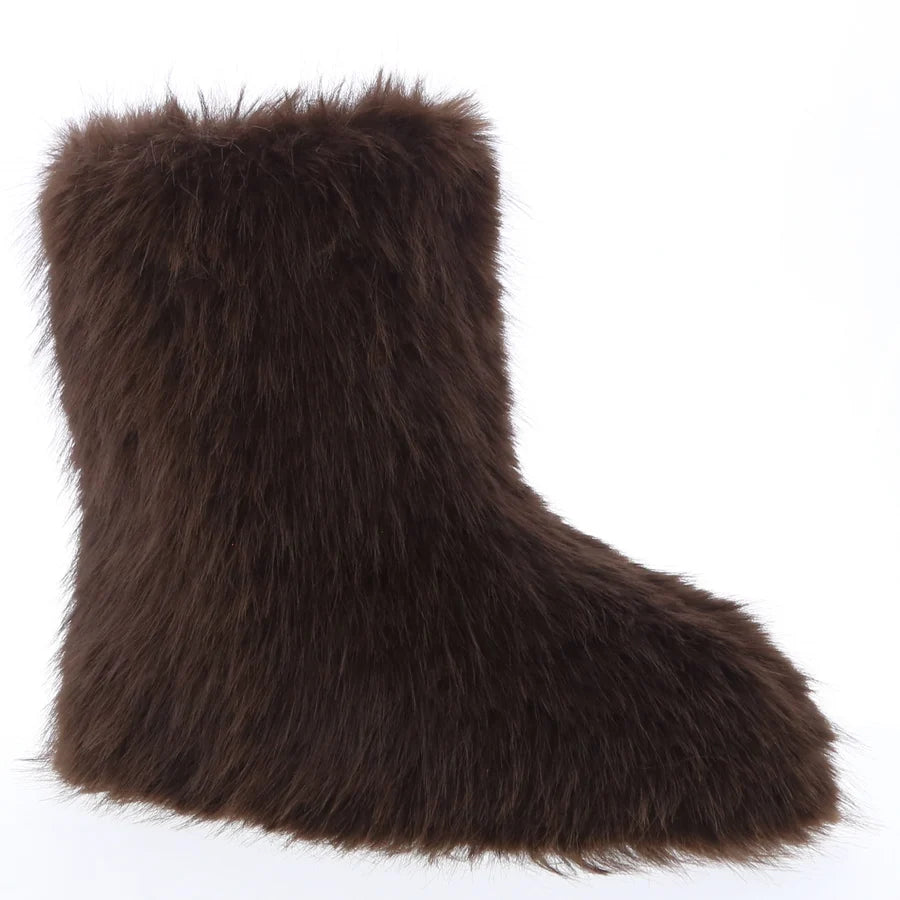Faux Fur Short Rave Boot (BROWN)