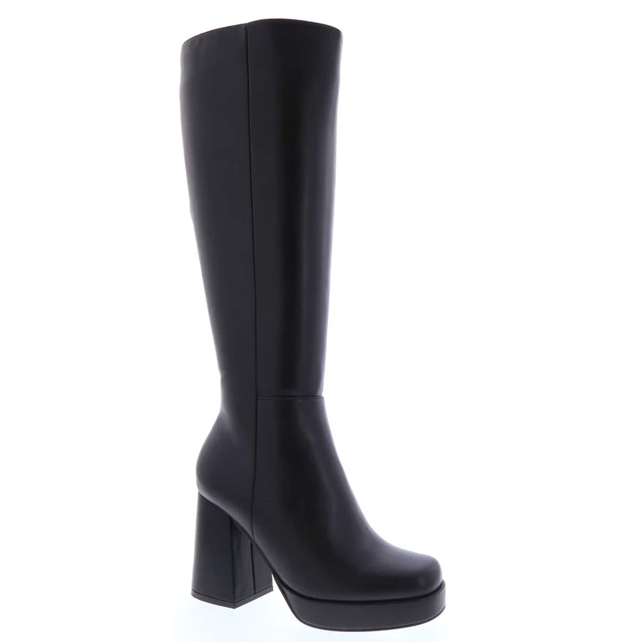 Chunky Platform Sleek Knee High Dress Boot (BLACK)