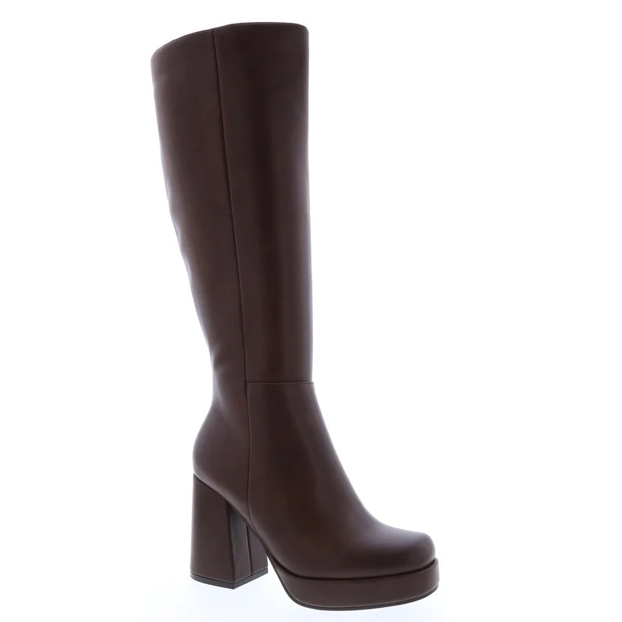 Chunky Platform Sleek Knee High Dress Boot (BROWN)