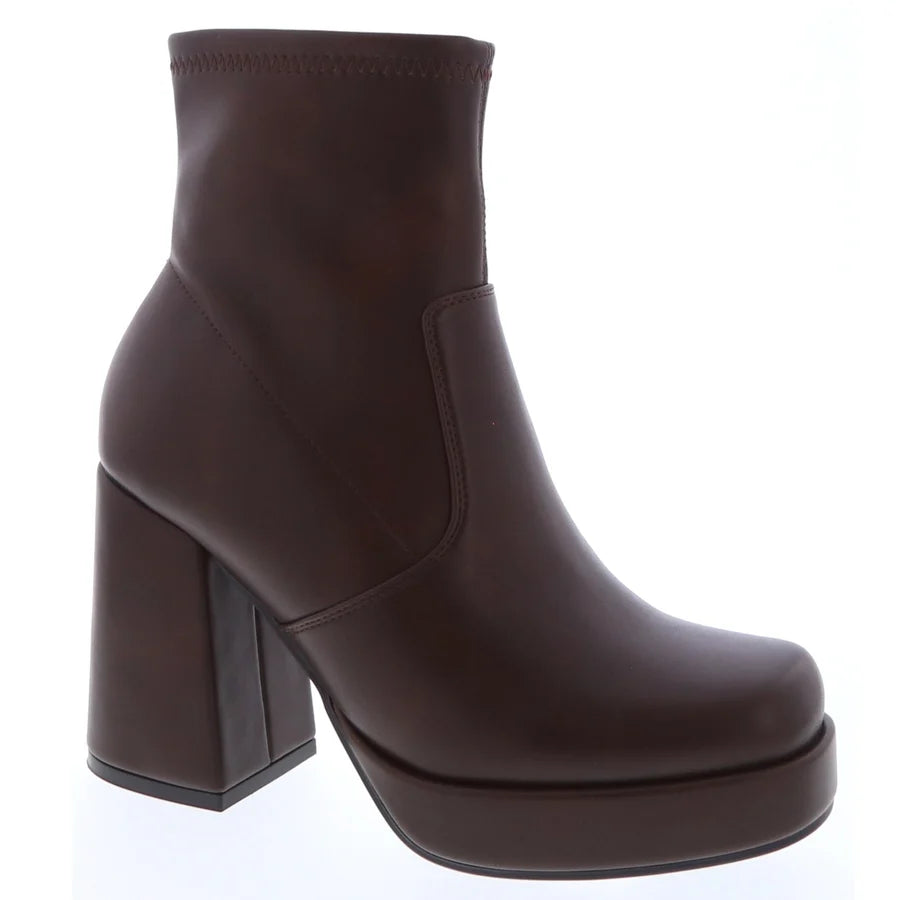 Classic Platform Heel Bootie (BROWN)