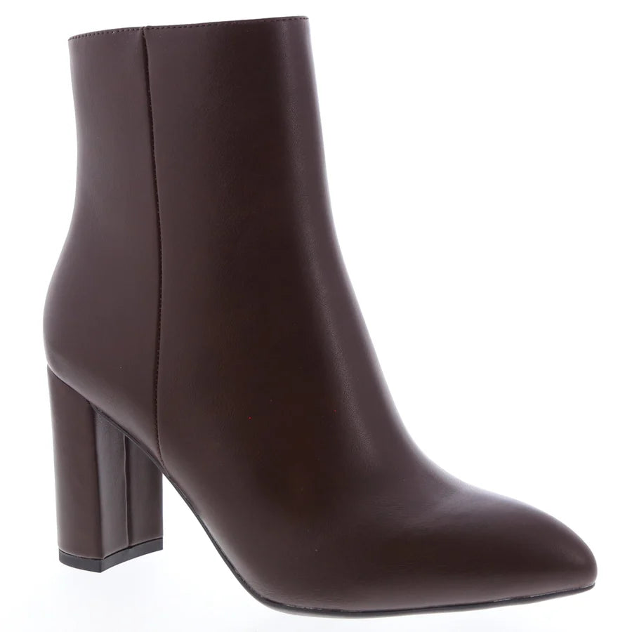 Pointed Faux Leather Bootie (BROWN)