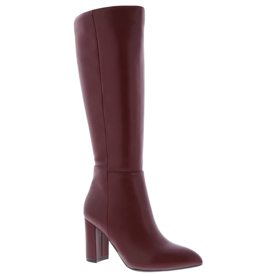 Pointed Faux Leather Knee High Boot (WINE)