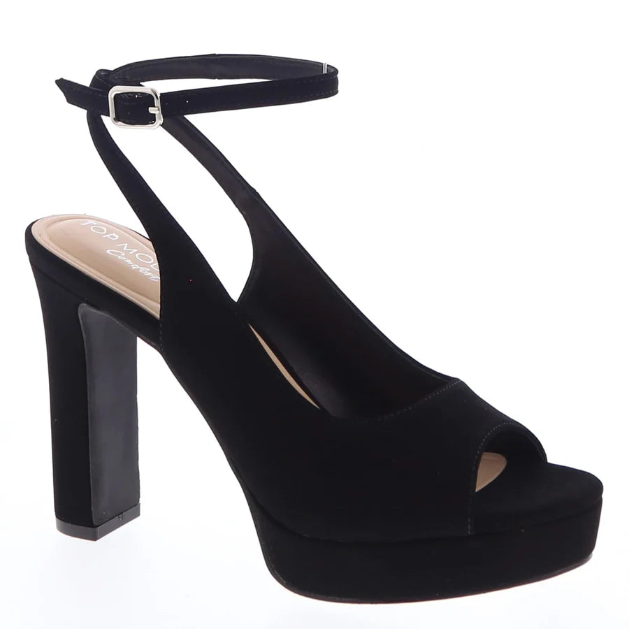 Ankle Strap Peep-Toe Dress Shoe (BLACK)
