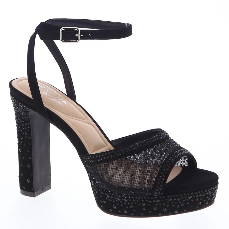 Rhinestone Mesh Platform Dress Shoe (BLACK)