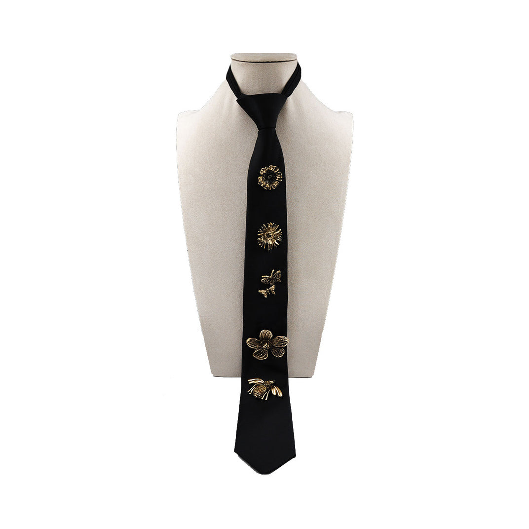 Zipper Tie with Brooches (BLACK)