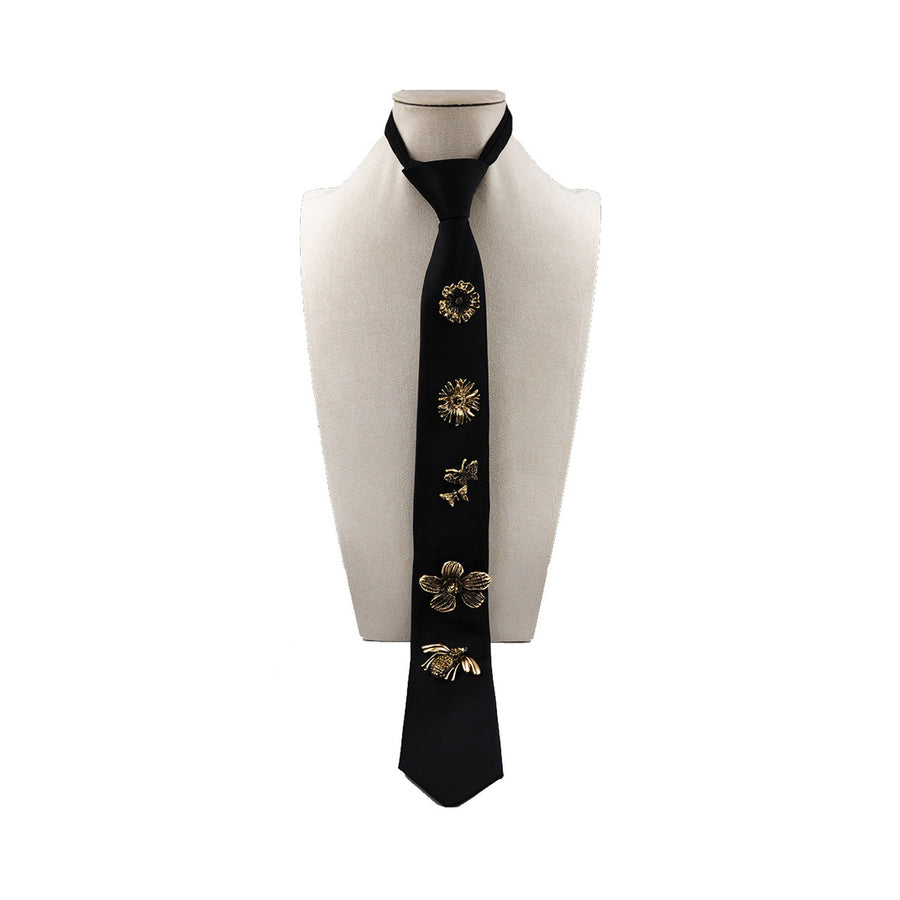 Zipper Tie with Brooches (BLACK)