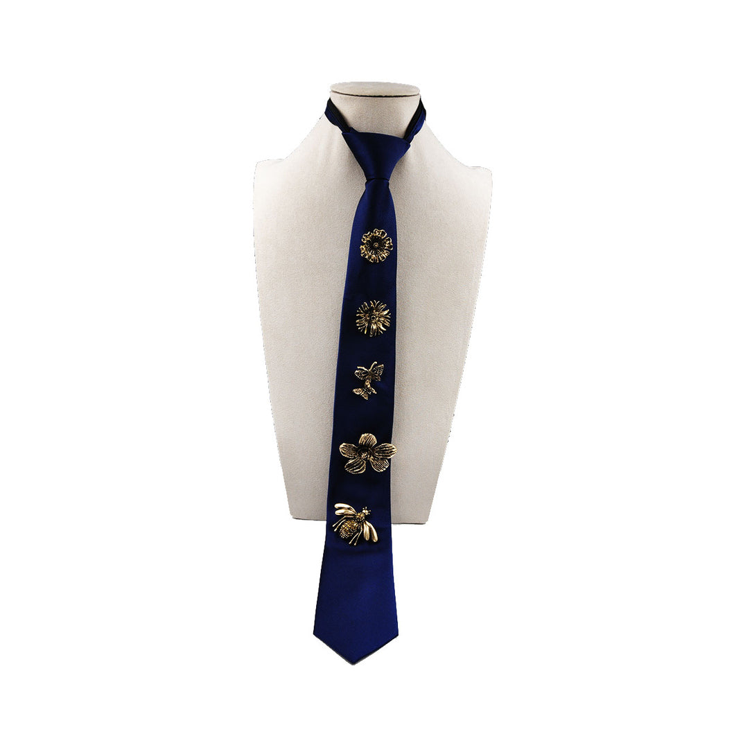 Zipper Tie with Brooches (NAVY)