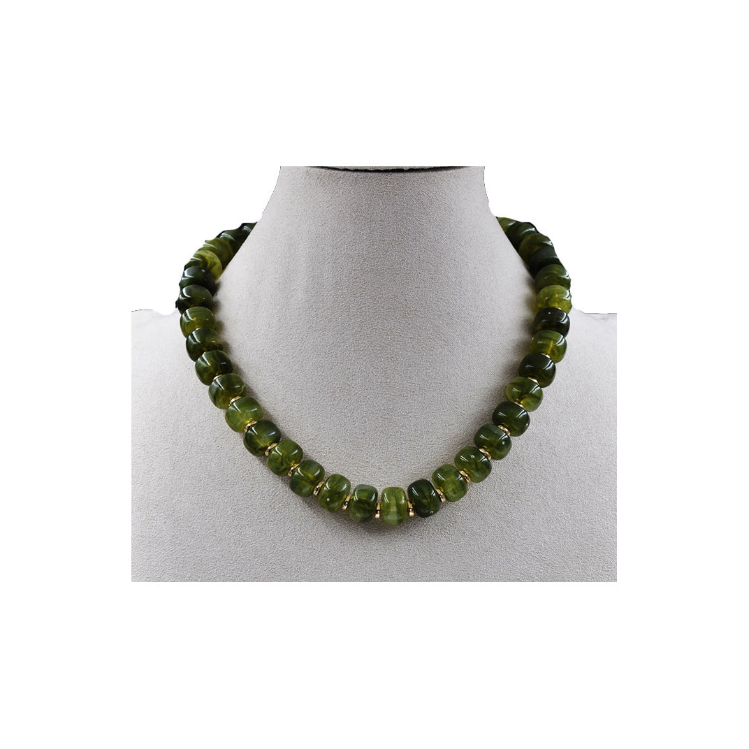 Stone Bead Choker Necklace (OLIVE GREEN)