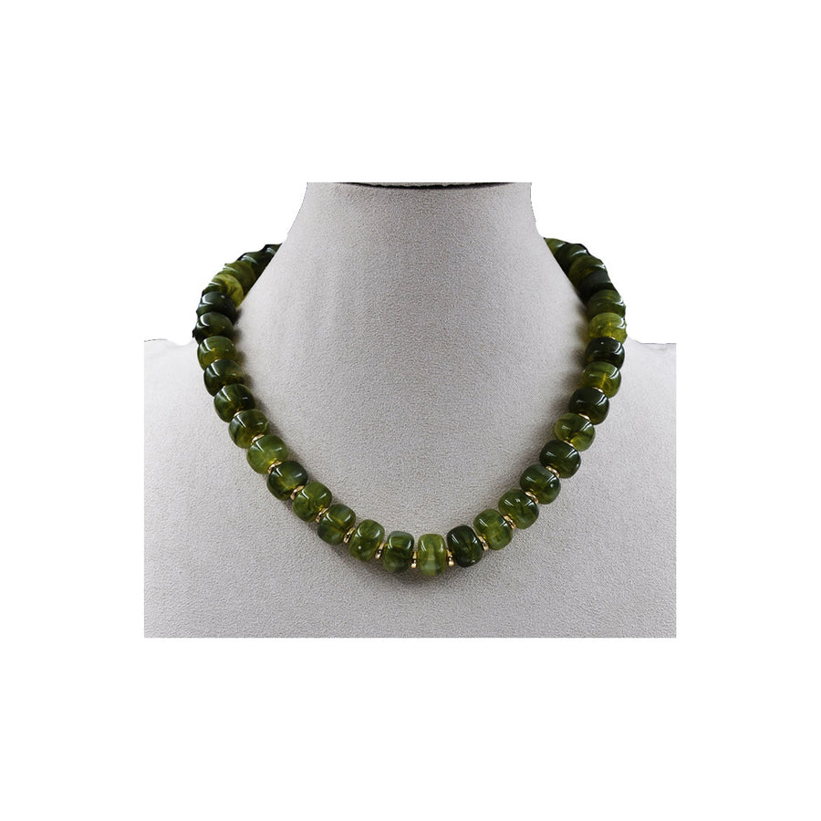 Stone Bead Choker Necklace (OLIVE GREEN)