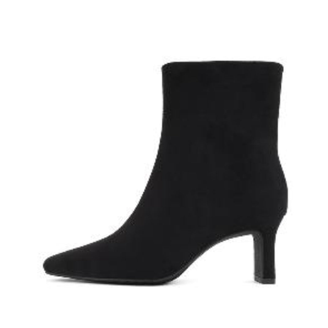 Square Toe Block Heel Ankle Boot (BLACK)