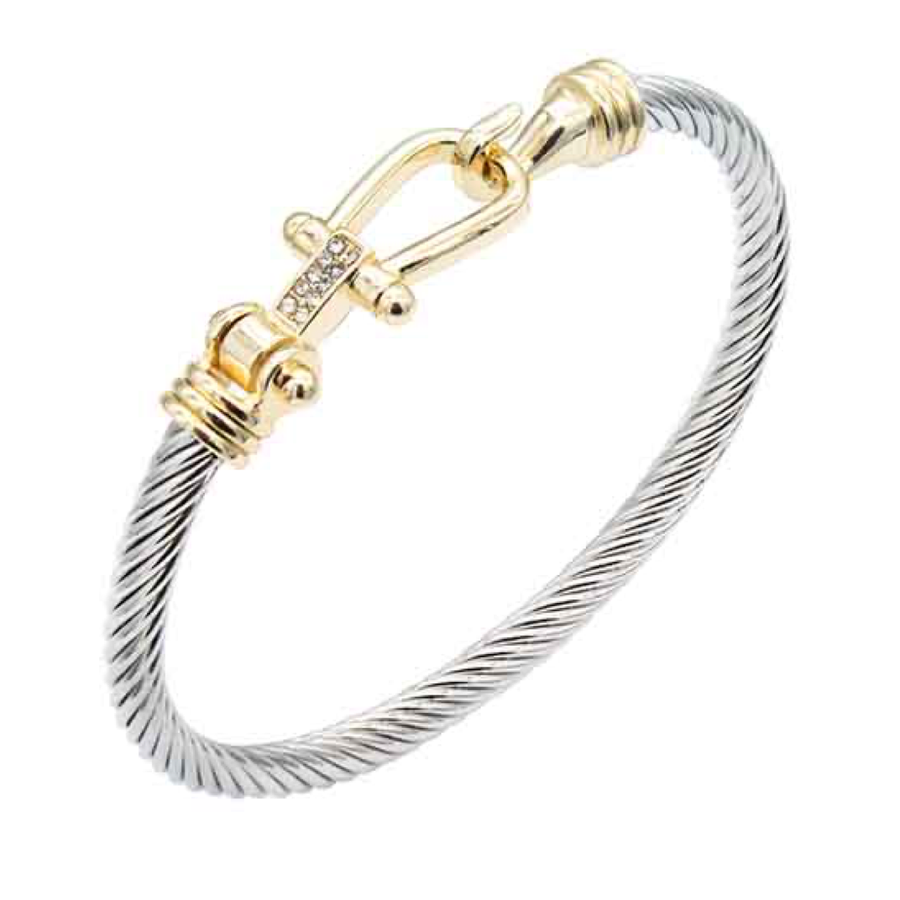 14K Gold Plated 2-Tone 5 MM Cuff Cable Bracelets