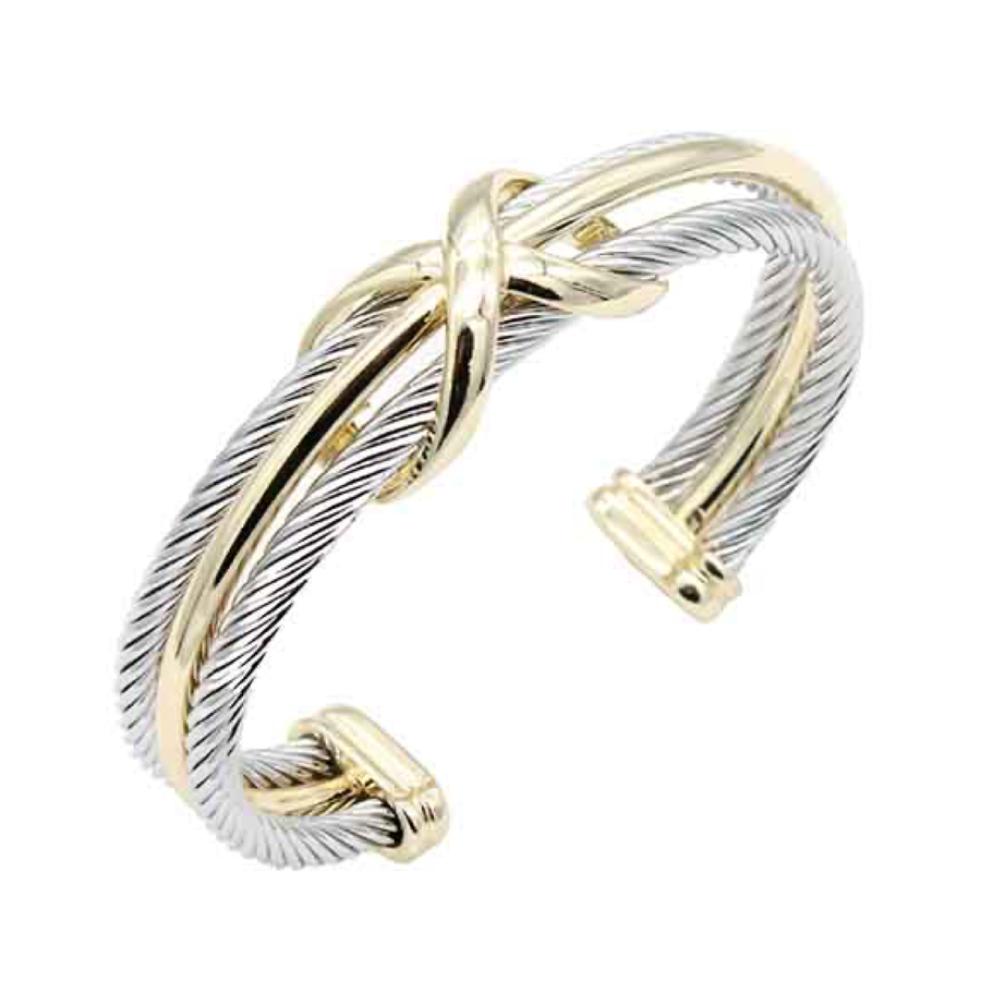 14K Gold Plated 2-Tone Cuff Cable Bracelets