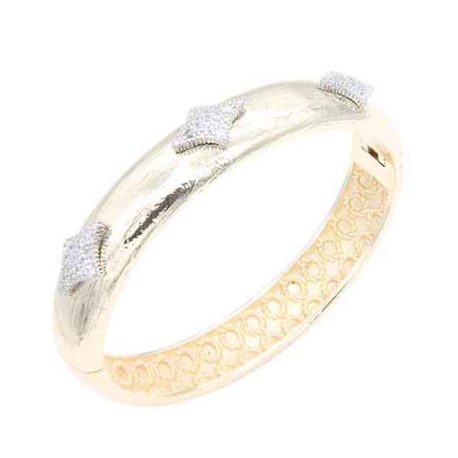 14K Gold Plated 2-Tones Clover Hinged Bangles Bracelet