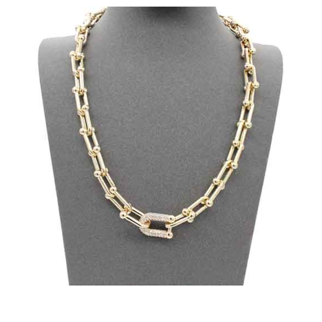 14K Gold Plated With clear CZ Necklace (GOLD)