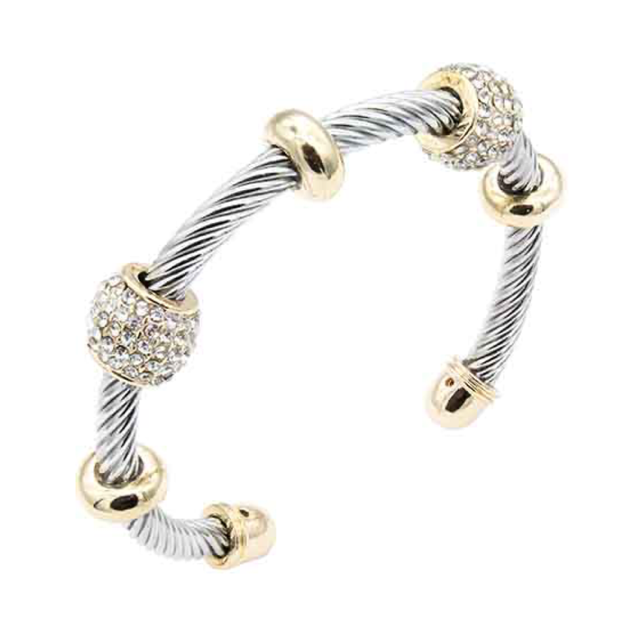 14k Gold Plated2-Tone Clear CZ 6MM Cuff Bracelets