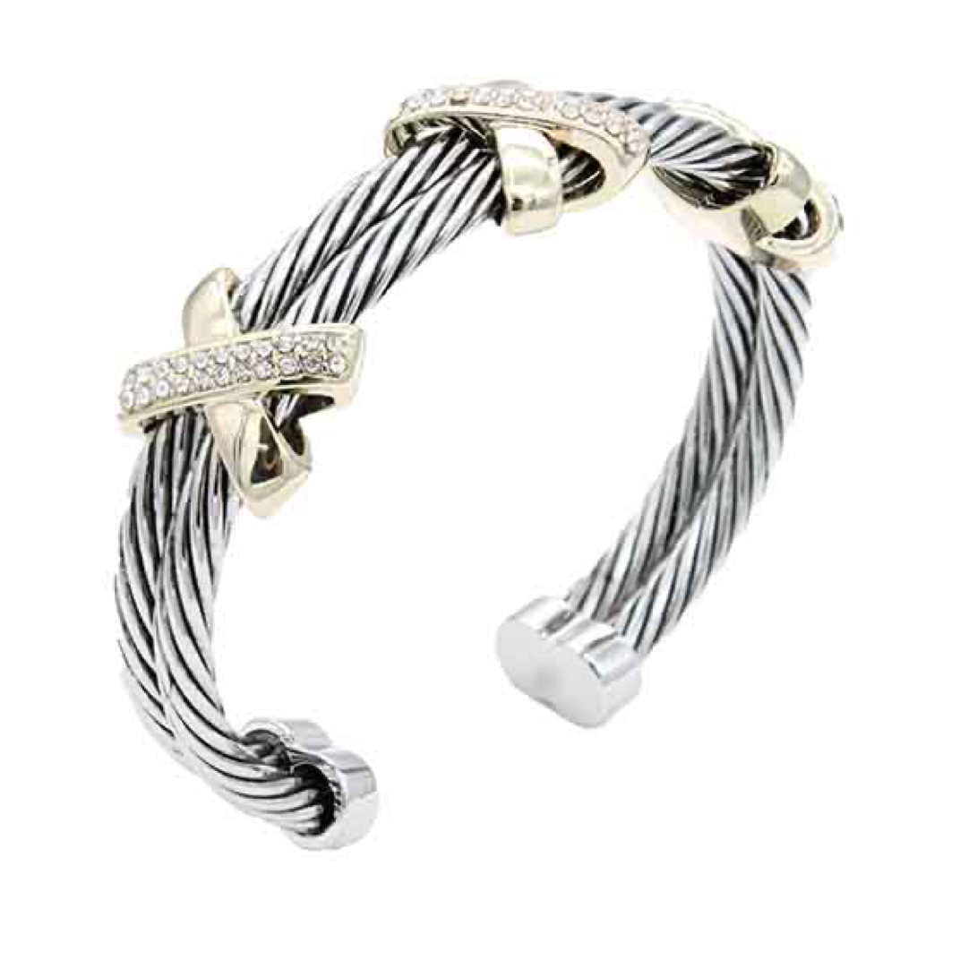 2-Tones with Crystal Cable Bracelets