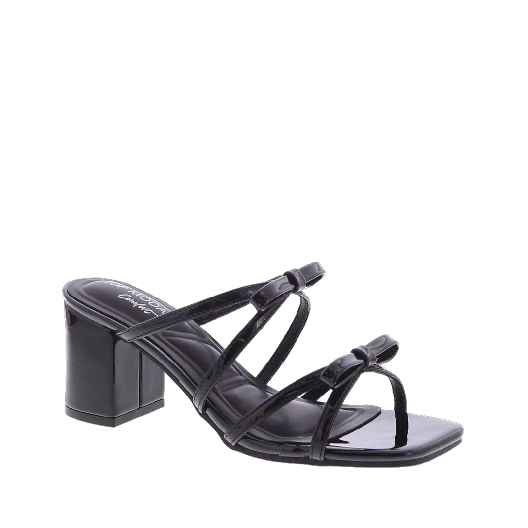 Double Bow Block-Heel Mule Sandal (BLACK PATENT)